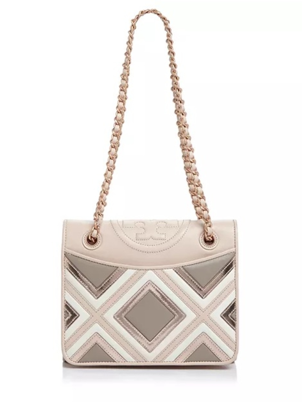 Tory Burch Pink, Taupe & Cream Quilted Chain Shoulder Bag